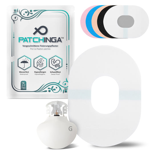 PATCHINGA | Medtronic Guardian Sensor 3 / Enlite &amp; MiaoMiao | 25 pack | Premium | CGM Patch | Transparent fixing tapes | self-adhesive | waterproof| skin-friendly - lasts up to 14 days